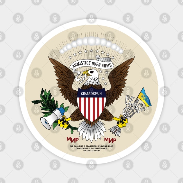 Ukrainian-American Eagle armistice over arms Ukraine Flag | Great Seal of the United States Peace sign T-Shirt Magnet by Vive Hive Atelier